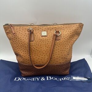 VTG Dooney & Bourke Authentic Leather‎ Handbag Ostrich Collection Two Tone 19"